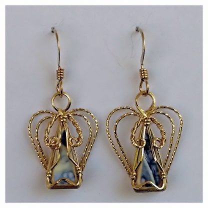 Old British Castles China and 14/20 Gold Filled Wire Wrapped Angel Earrings - 11367