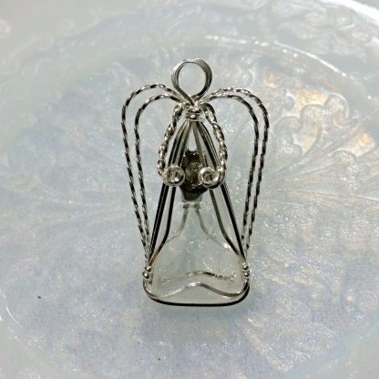 Stippled Rose Band Depression Glass and Sterling Silver Wire Wrapped Angel Pin - 11738 - Image 2