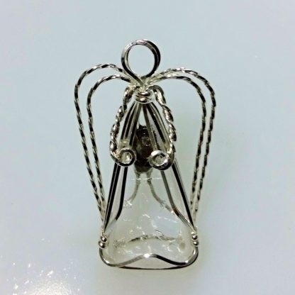 Stippled Rose Band Depression Glass and Sterling Silver Wire Wrapped Angel Pin - 11738 - Image 3