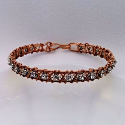 Wire Wrapped, Wire Formed, Swarovski Crystal and Copper Wire Cuff Bracelet with Handmade Clasp – 11521