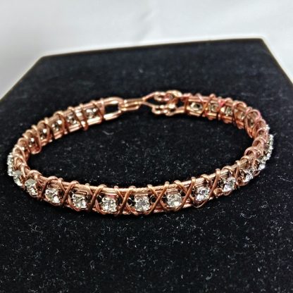 Wire Wrapped, Wire Formed, Swarovski Crystal and Copper Wire Cuff Bracelet with Handmade Clasp – 11521 - Image 2