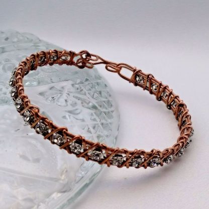 Wire Wrapped, Wire Formed, Swarovski Crystal and Copper Wire Cuff Bracelet with Handmade Clasp – 11521 - Image 3