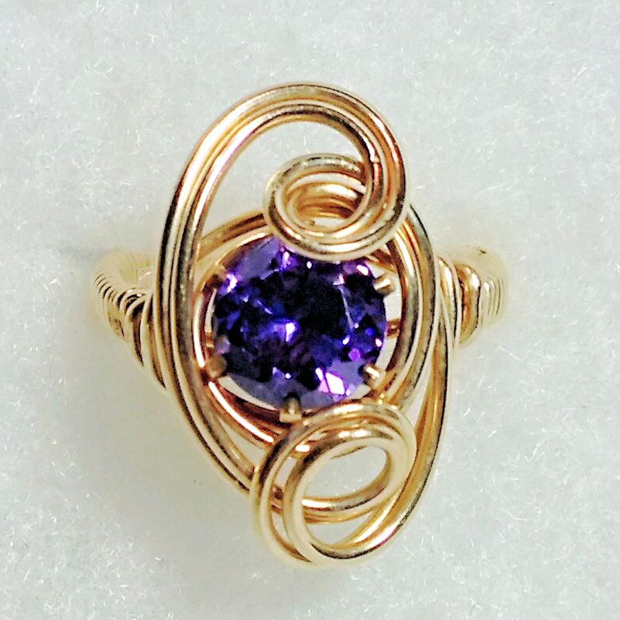 Lg Star Facet Amethyst Wire Wrapped Ring