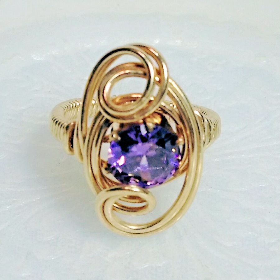 Lg Star Facet Amethyst Wire Wrapped Ring
